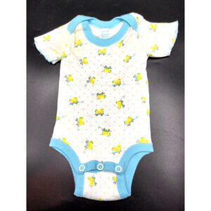 Vintage 80s Curity Newborn 1 Piece White Yellow Ducks Blue Trim Cotton Blend YK